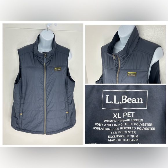 LL Bean Mountain Classic Puffer Vest Size XL Petite Navy Outdoor‎ Poly Fill Gorp - Picture 1 of 10